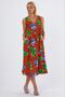Women's Orange Flower Patterned V-Neck Sleeveless Dress - 3