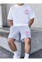 Men's Summer Black and White T-shirt Top and Bottom Set with Shorts - 3