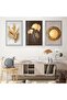 Modern Drawing Gold Leaf Triple Unbreakable Glass Painting Set with Silver Metal Frame