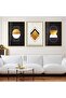 Gold Metal Framed Abstract Pattern Shapes Triple Unbreakable Glass Painting Set