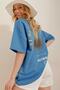 Women's Aviator Blue Crew Neck Printed Oversize Unisex T-Shirt ALC-X9577