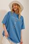 Women's Aviator Blue Crew Neck Printed Oversize Unisex T-Shirt ALC-X9577 - 4