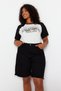 Black High Waist Wide Leg Straight Jeans Shorts Tbbss22Je00012 - 4
