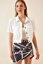 Women's White Pocketed Short Sleeve Summer Linen Viscose Jacket - 3
