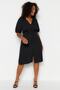 Black Buttoned Slit Detailed Woven Dress TBBSS23AH00257 - 2