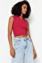 Fuchsia Polo Neck Corded Knitted Blouse TWOSS22BZ0335