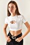 Women's Ecru Cut Out Detailed Crop Lycra with Accessories BLZ-19002334 - 3