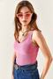Women's Candy Pink Waist Detailed Strappy Knitwear Blouse BLZ-19001789