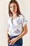 Women's Bush Blue Patterned Linen Bat Shirt GML-19001129 - 6