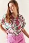 Women's Fuchsia Green Bat Linen Blend Shirt GML-19001121