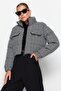 Black Tweed Cropped Puffer Jacket TWOAW24MO00028