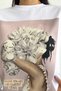 Women's White New Season Printed Pearl Bead Embroidered Cotton T-Shirt - 2
