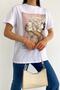 Women's White New Season Printed Pearl Bead Embroidered Cotton T-Shirt - 3