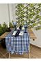 Roza Stain-Resistant, Water-Repellent, Vintage Ruffled Gingham Navy Blue Runner