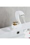 Gold White Deck Mounted Single Hole Waterfall Basin Bathroom Sink Faucet Hot and Cold - 5