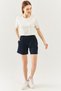 Navy Blue Comfortable 100% Cotton Combed Cotton Short Trendy Women's Shorts with Elastic Waist Waist Pocket