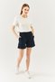 Navy Blue Comfortable 100% Cotton Combed Cotton Short Trendy Women's Shorts with Elastic Waist Waist Pocket - 3