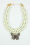 Butterfly Pendant Three Rows Glass Pearl Necklace - 3