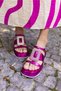 PRIME WOMEN'S FUSIA METALLIC STONE DETAIL SANDALS - 3