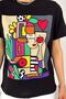 Women's Black Crew Neck Printed Cotton T-Shirt - 2
