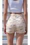Women's 100% Cotton Print Detailed Straight Cut Mini Shorts Cream 23S1032 - 4