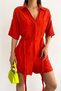 Women's Double Pocket, Waist Gathered, Belted Linen Jumpsuit - 3