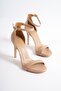 Women's Nude Matte Leather Platform Heeled Shoes - 4