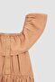 Girl's Flexible Carmen Collar Short Sleeveless Poplin Dress - 3