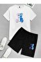 Kids WHITE Neon Teddy Bear Printed Shorts-T-Shirt Set
