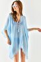 Women's Baby Blue Slit Tie-Up Pareo Kimono KMN-00000063 - 5