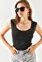 Women's Black Collar Openwork Knitwear Blouse BLZ-19002342 - 4