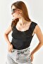 Women's Black Collar Openwork Knitwear Blouse BLZ-19002342 - 5