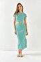 Women's Striped Green Short Sleeve Slit Skirt Lycra Suit TKM-19000194 - 2
