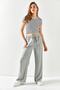 Women's Gray Belted Elastic Waist Palazzo Ayrobin Trousers PNT-19000200 - 2