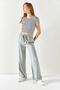 Women's Gray Belted Elastic Waist Palazzo Ayrobin Trousers PNT-19000200 - 6