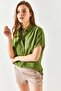 Women's Khaki Bat Oversize Linen Shirt GML-19001109 - 5