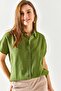 Women's Khaki Bat Oversize Linen Shirt GML-19001109 - 7