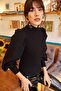 Women's Black Balloon Sleeve Blouse BLZ-19000705 - 3