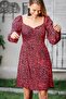 Women's Leopard Patterned Pentagonal Collar Lined Woven Dress M10160000EL97518 - 3