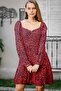 Women's Leopard Patterned Pentagonal Collar Lined Woven Dress M10160000EL97518 - 2