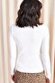 Women's White Half Fisherman Bright Textured Knitwear Sweater KZK-19000127 - 3