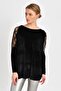Shoulder Detailed Velvet Blouse Black BDM2521 - 3