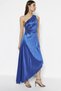 Cobalt Blue Asymmetrical Pleat Detail Knitted Satin Stylish Evening Dress Night Graduation Dress Tprss23El00557 - 2