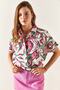 Women's Fuchsia Green Bat Linen Blend Shirt GML-19001121 - 3