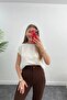 High Waist Chestnut Palazzo Fabric Trousers Nevrulu - 3