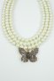 Butterfly Pendant Three Rows Glass Pearl Necklace - 4