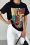 Women's Black Crew Neck Printed Cotton T-Shirt - 3