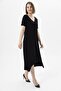 Women's Black Back Angel Wing Embroidered Front Back V-Neck Skirt Asymmetrical Dress - 3