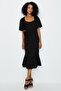 Women's Black Balloon Sleeve Skirt Frilly Brode Dress - 2