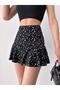 Ribbed Pleated Flounce Wrap Daisy Patterned Short Skirt - 2